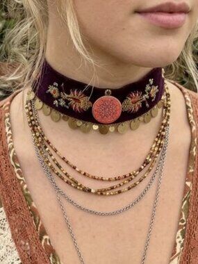 Handmade Bohemian Purple Velvet Choker